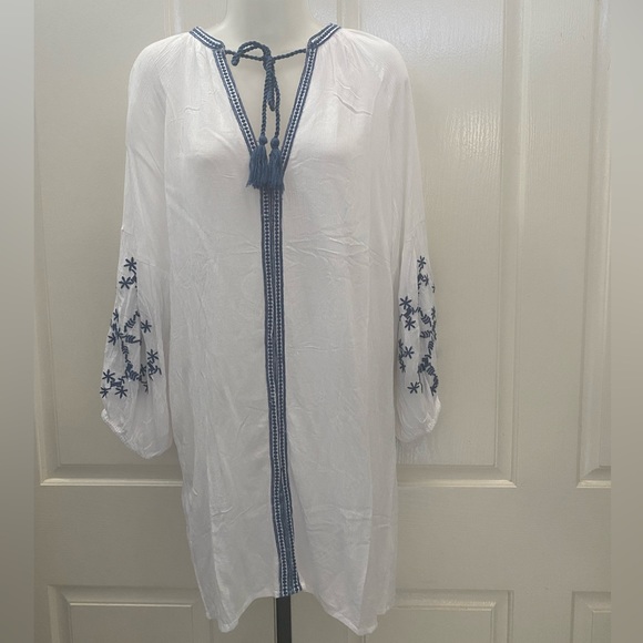 NEW wTag-Salty Lemon White w/Blue Trim Swim Cover Up M - Picture 1 of 4